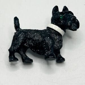 Vintage Black Scottie Terrier Dog Brooch w/ Green Gem Eyes signed Gerry's 1960s